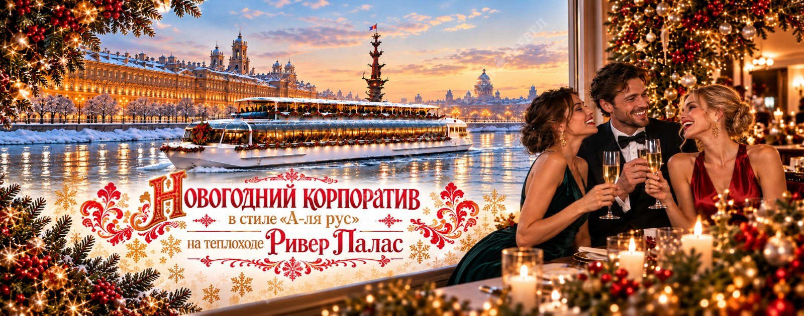 Новогодний корпоратив 17, 23 и 24 декабря 2026 на теплоходе Ривер Палас с круизом и развлекательной программой